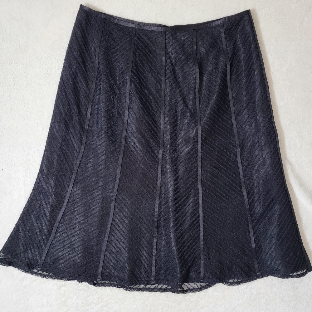Ann Taylor Silk Lace Pleated Black A-Line Mini Skirt size 4P